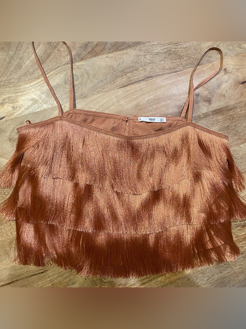 Mango Dusty Pink Fringe Satin Cami